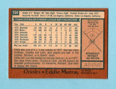 1978 O-Pee-Chee #154 Eddie Murray Baltimore Orioles Rookie Baseball Card Ex/Mt