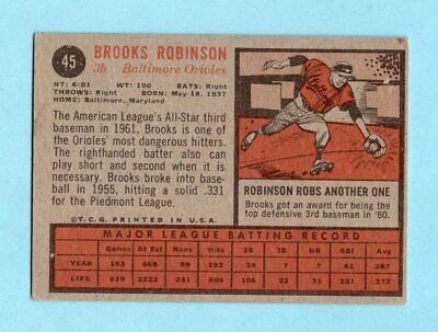 1962 Topps #45 Brooks Robinson Baltimore Orioles Baseball Card EX prt ln