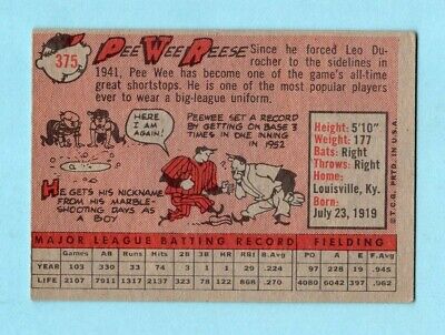 1958 Topps #375 Pee Wee Reese Los Angeles Dodgers Baseball Card EX+ o/c