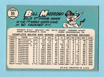 1965 Topps #95 Bill Mazeroski Pittsburgh Pirates Baseball Card Ex/Mt        