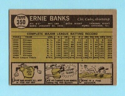 1961 Topps #350 Ernie Banks Chicago Cubs Baseball Card EX+ 