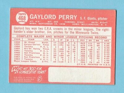 1964 Topps #468 Gaylord Perry San Francisco Giants Baseball Card Vg/Ex 