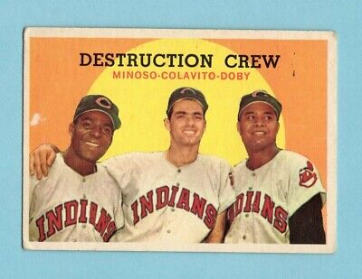 1959 Topps #166 Minoso, Colavito, Doby Cleve Indians Baseball Card Vg/Ex pt mk