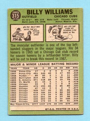 1967 Topps #315 Billy Williams Chicago Cubs Baseball Card EX sm wrk