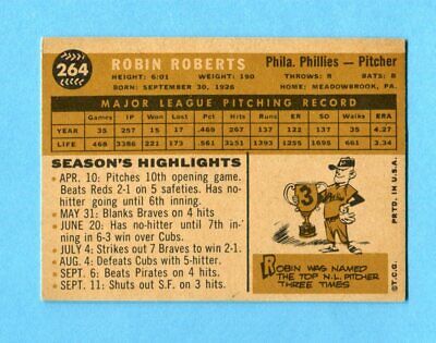 1960 Topps #264 Robin Roberts Philadelphia Phillies Baseball Card Ex/Mt ap wrks