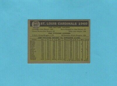 1961 Topps #347 St. Louis Cardinals Team Baseball Card NM   