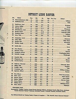 10-25 1953 NFL Program Detroit Lions at San Francisco 49'ers 6 Autographs EX 