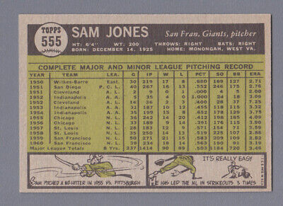 1961 Topps #555 Sam Jones San Fran Giants High Number Baseball Card NM o/c