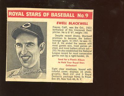 1950/1952 Royal Desserts / Pudding Baseball Card #9 Ewell Blackwell Nice Cut #2