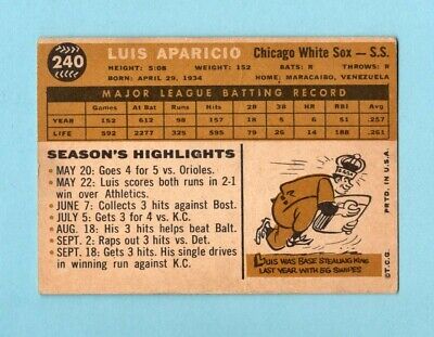 1960 Topps #240 Luis Aparicio Chicago White Sox Baseball Card EX twtl  