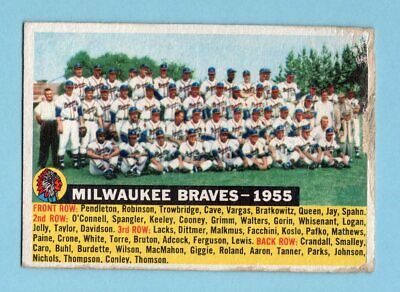 1956 Topps #95 Milwaukee Braves Team Baseball Card Low Grade