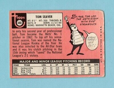 1969 Topps #480 Tom Seaver New York Mets Baseball Card Low Grade 