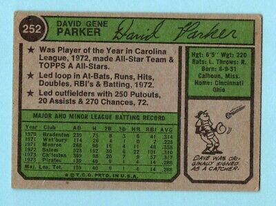 1974 Topps #252 Dave Parker Pittsburgh Pirates Rookie Baseball Card Vg/Ex