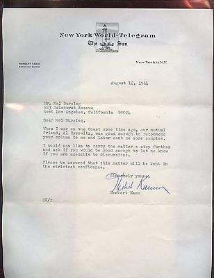 1964 Herbert Kamm New York World Telegraph Signed Letter With Mailing Envelope