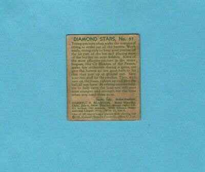 1934-36 Diamond Stars #57 Cy Blanton Pittsburgh Pirates Baseball Card VG stains 