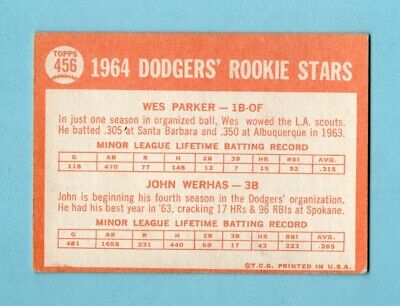 1964 Topps #456 Wes Parker LA Dodgers Rookie Baseball Card EX       