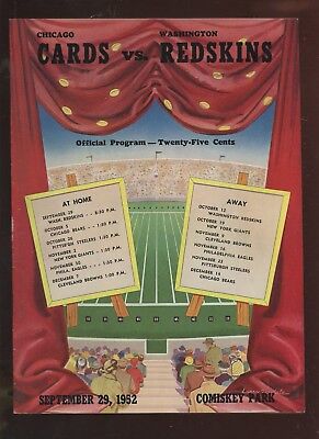 September 29 1952 NFL Program Washington Redskins at Chicago Cardinals EXMT+