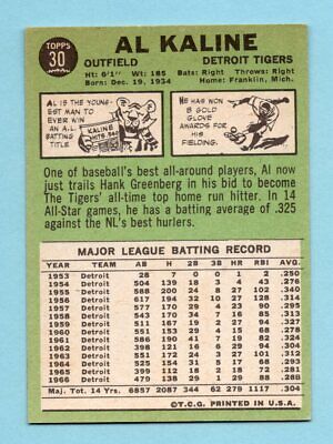 1967 Topps #30 Al Kaline Detroit Tigers Baseball Card Ex/Mt o/c 