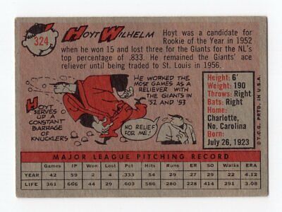 1958 Topps #324 Hoyt Wilhelm Cleveland Indians Baseball Card Vg/Ex