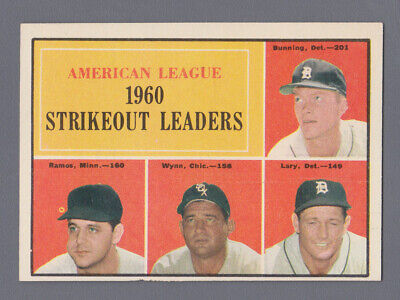 1961 Topps #50 AL 1960 Strikeout Leaders Bunning & others Baseball Card NM oc ue