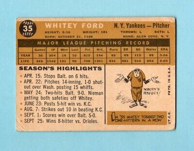 1960 Topps #35 Whitey Ford New York Yankees Baseball Card VG    