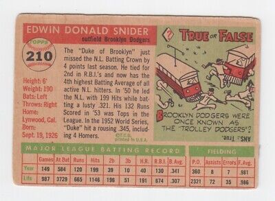 1955 Topps #210 Duke Snider Brooklyn Dodgers Baseball Card Low Grade