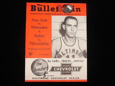 December 26, 1951 Philadelphia Warriors @ Baltimore Bullets Program