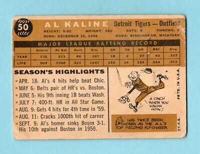 1960 Topps #50 Al Kaline Detroit Tigers Baseball Card Low Grade     