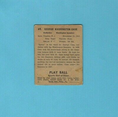 1941 Play Ball #69 George Case Washington Senators Baseball Card Low Grade   