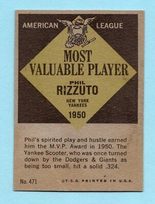 1961 Topps #471 Phil Rizzuto MVP New York Yankees Baseball Card E/M ap wrk/cres 