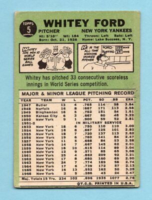 1967 Topps #5 Whitey Ford New York Yankees Baseball Card VG+ o/c     