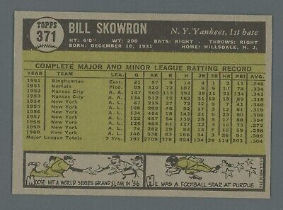 1961 Topps #371 Bill Skowron New York Yankees Baseball Card Ex/Mt o/c  