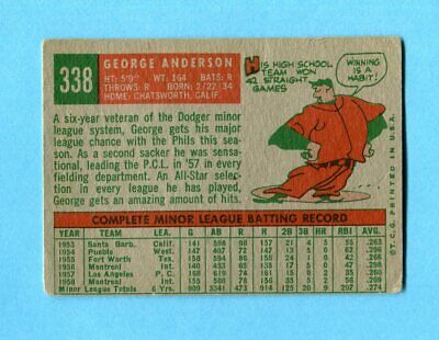 1959 Topps #338 Sparky Anderson Phila Phillies Rookie Baseball Card Low Grade