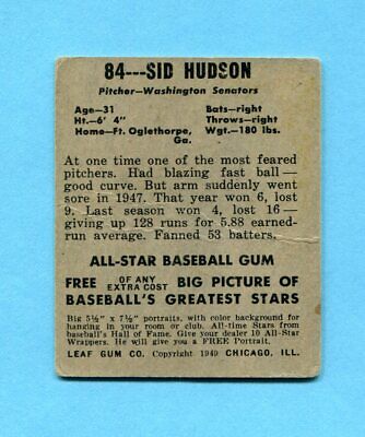 1949 Leaf #84 Sid Hudson Washington Senators Baseball Card Low Grade 