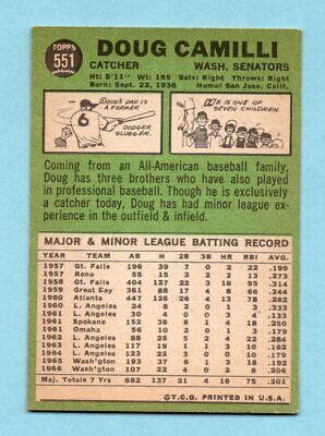 1967 Topps #551 Doug Camilli Wash Senators High Number Baseball Card Ex/Mt 