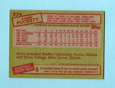 1985 Topps #536 Kirby Puckett Minnesota Twins Rookie Baseball Card EX+