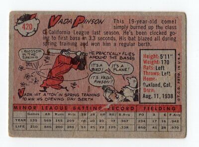 1958 Topps #420 Vada Pinson Cincinnati Reds Rookie Baseball Card Low Grade