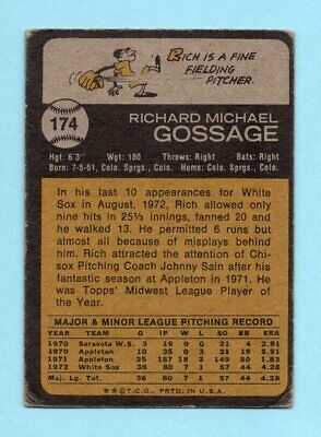 1973 Topps #174 Goose Gossage Chicago White Sox Rookie Baseball Card VG