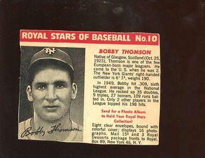 1950/1952 Royal Desserts / Pudding Baseball Card #10 Bobby Thompson