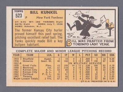 1963 Topps #523 Bill Kunkel New York Yankees High Number Baseball Card NM 