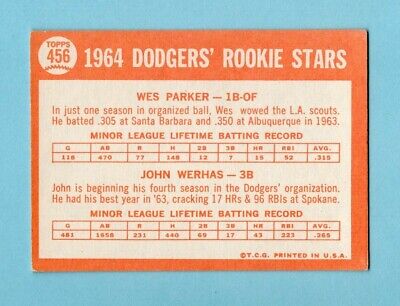 1964 Topps #456 Wes Parker LA Dodgers Rookie Baseball Card EX       