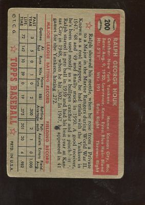 1952 Topps Baseball Card #200 Ralph Houk Rookie New York Yankees