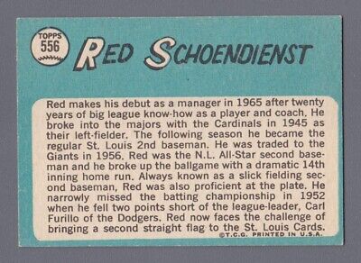 1965 Topps #556 Red Schoendienst St. Louis Cardinals Baseball Card EX - EX+