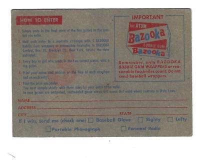 1957 Topps Contest Baseball Card - Saturday, June 22nd  EX 