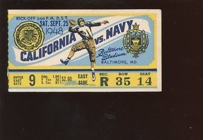 September 25 1948 NCAA Football Ticket Stub California at Navy