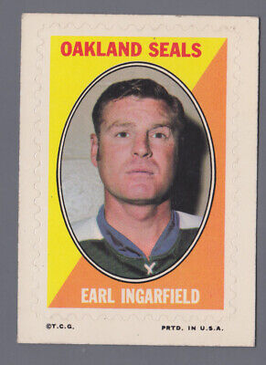 1970-71 Topps/OPC Sticker Stamp Earl Ingarfield Oakland Seals Hockey  