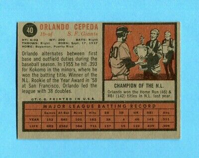 1962 Topps #40 Orlando Cepeda San Francisco Giants Baseball Card EX+ o/c  