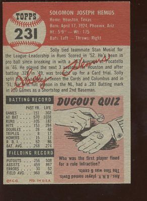 1953 Topps Baseball Card HIGH #231 Solly Hemus NRMT