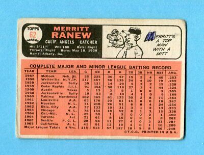 1966 Topps #62 Merritt Ranew California Angels Baseball Card Low Grade  