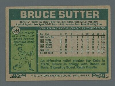 1977 Topps #144 Bruce Sutter Chicago Cubs Rookie Baseball Card Low Grade